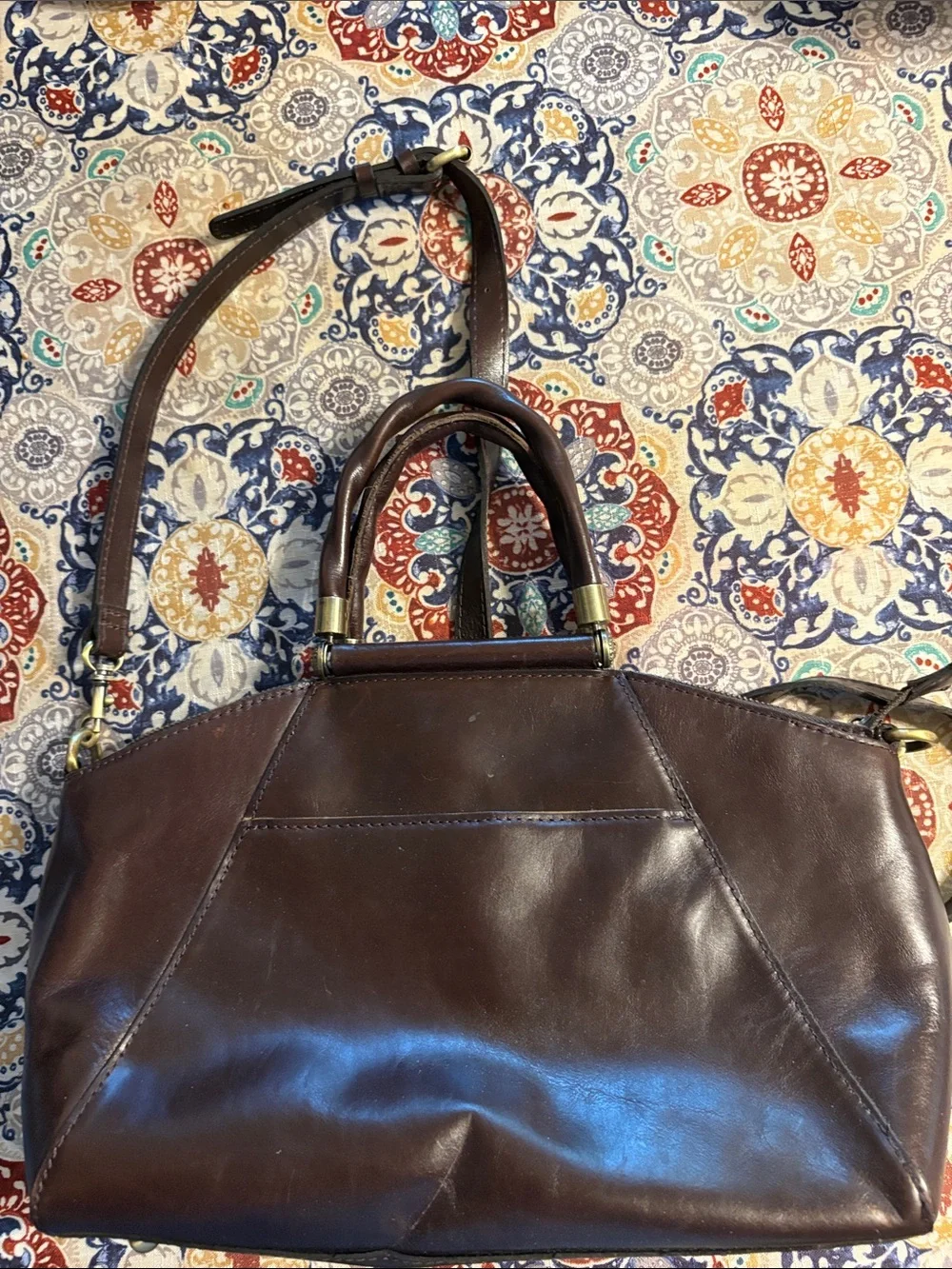 Patricia Nash Dark Brown Leather Satchel with Shoulder Strap